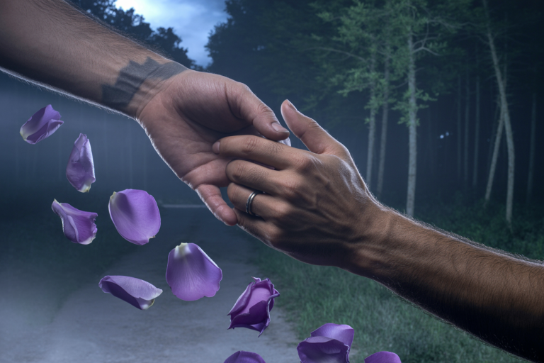 mm romance tropes. hands touching over with rose petals